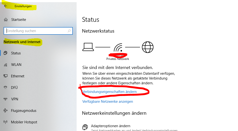 Netzwerkstatus lässt sich nicht ändern