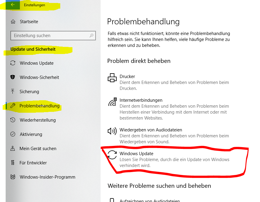 Updates installieren nicht möglich