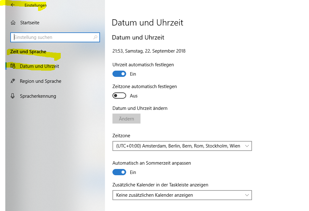 uhrzeit aktivieren