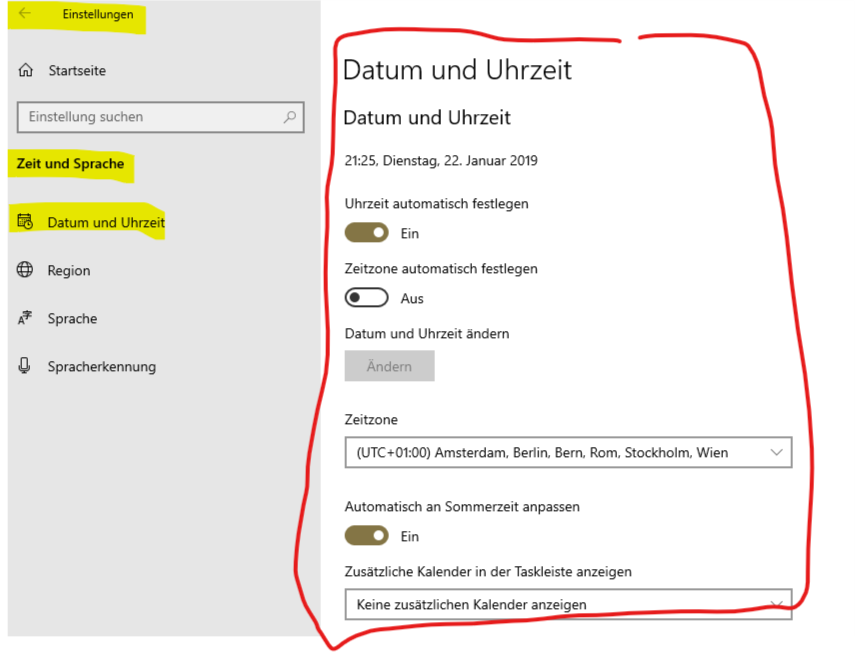 Sowohl die Uhrzeit wie das Datum werden beim Start nicht aktualisiert