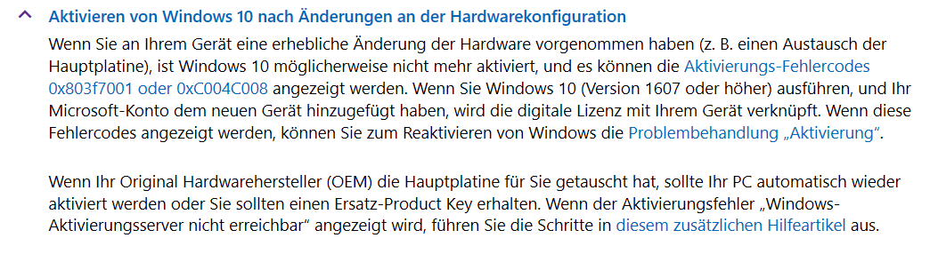 Windows Aktivierung nach Mainboardwechsel