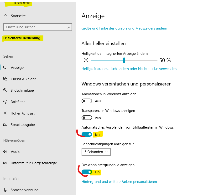 Mein hintergrund ist wegen der Erleichterten Bedienung ausgeschaltet