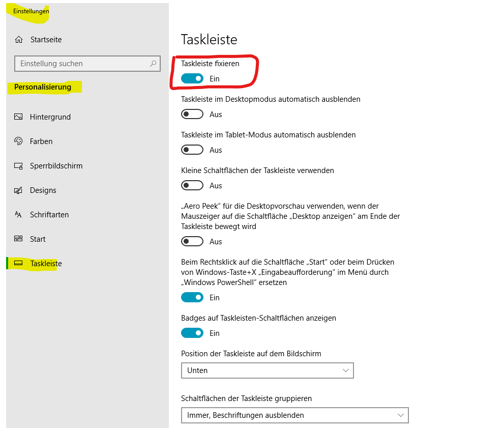 Menüleiste Windows 10