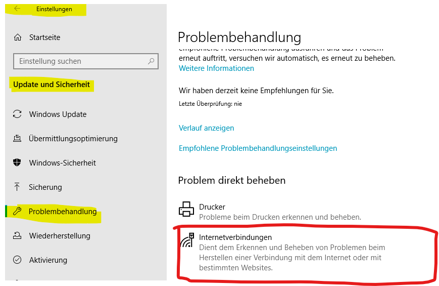 Windows 10 1909 kein internet