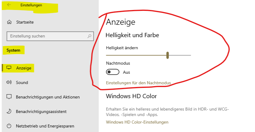 Bildschirmhelligkeit ändern
