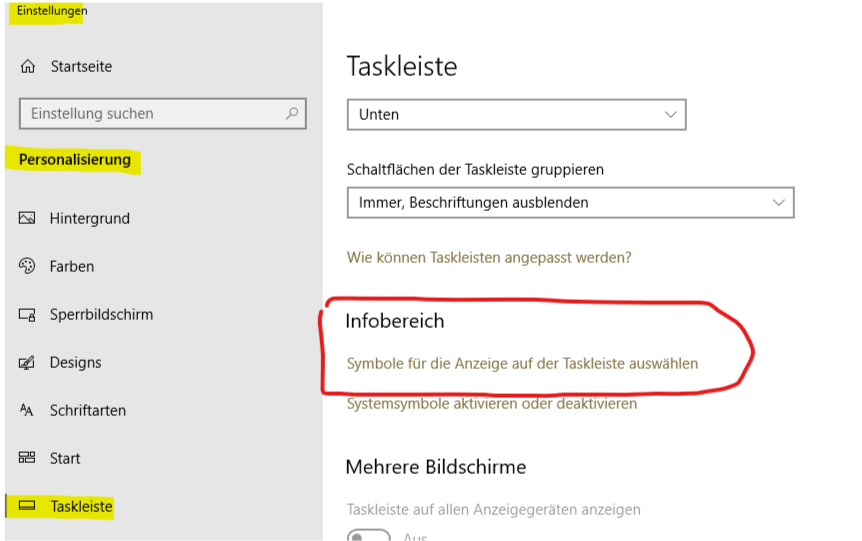 Anzeige des Akkuladezustands im Infobereich