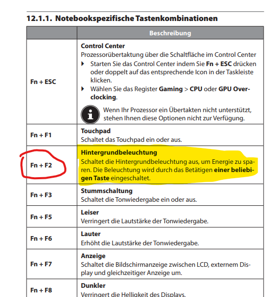 Tastaturbeleuchtung unter Windows 10 deaktivieren