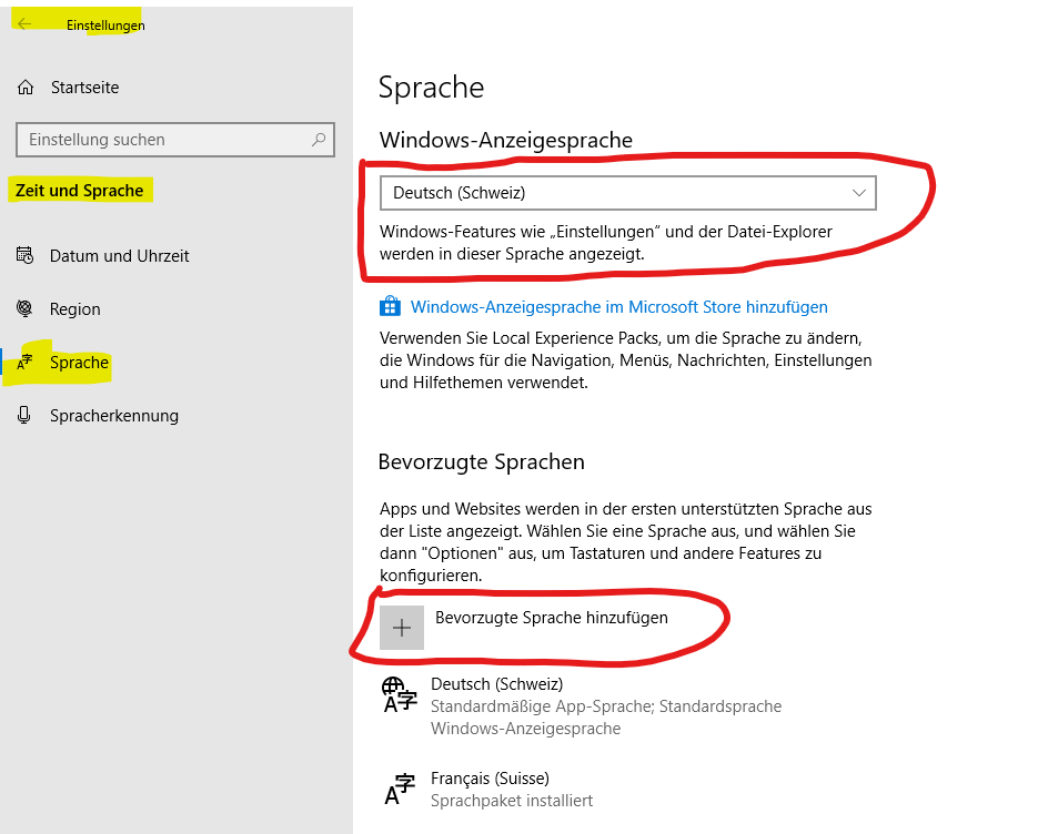 Sprache wechseln in WINDOWS 10