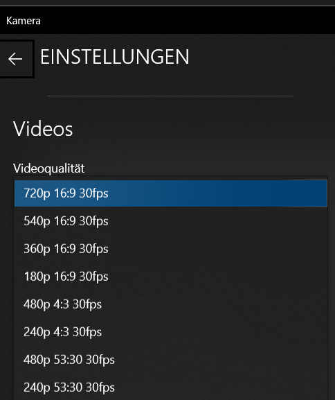 Win 10 Auflösung Kamera ändern?