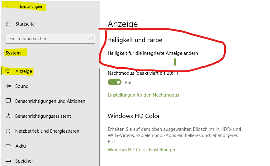 Helligkeit bei Windows 10 einstellen?