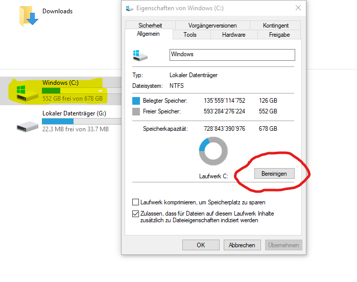 Windows 10, Laufwerk c auf eigenem Datenträger fast voll, Laufwerk d auf einem anderen...