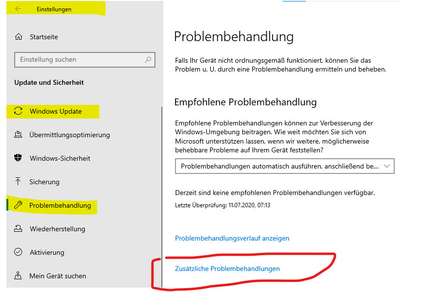Update schlägt immer wieder fehl.