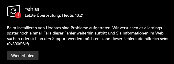 Update-Fehler 0x800f081f