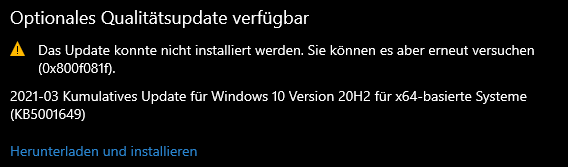 Update-Fehler 0x800f081f