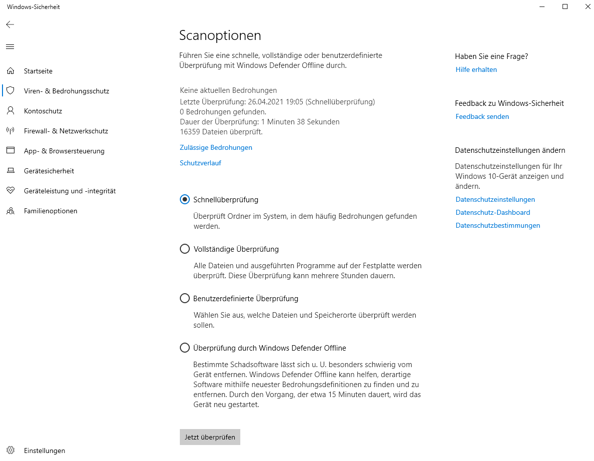 Windows Defender scannt nur 224 Dateien?