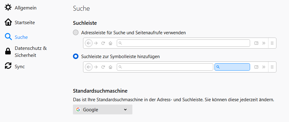 Browser der Suche ändern