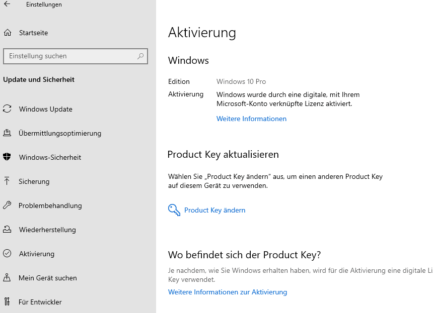 Aktivierung Windows 10