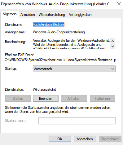 Audiodienste antworten nicht nach Grafiktreiberupdate?