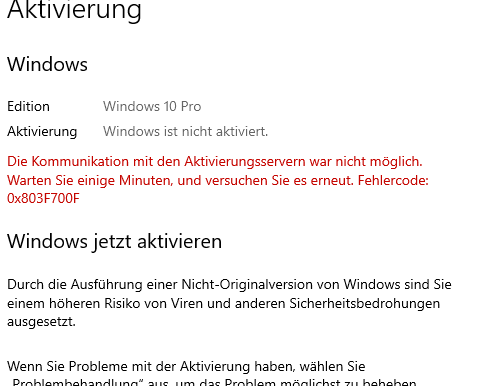 neuer PC mit altem Windows10 - keine Aktivierung möglich?