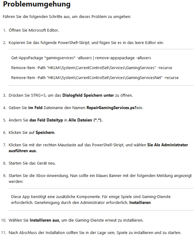 Gaming Services lässt sich nicht installieren