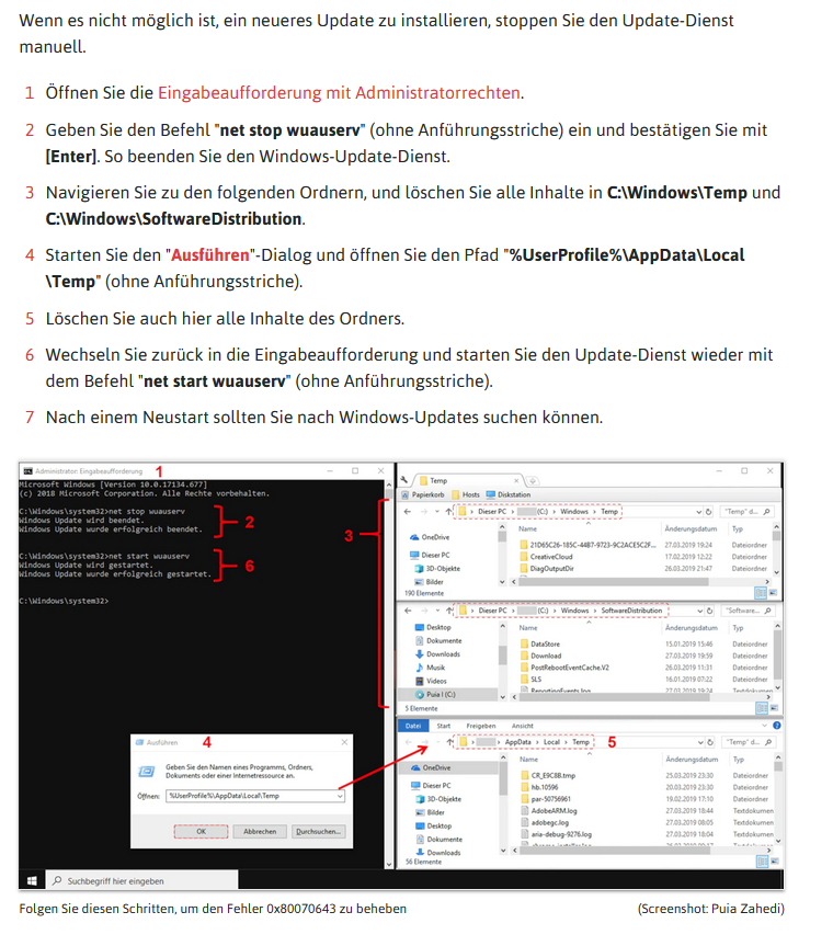 Windows Updatefehler 0x80070643