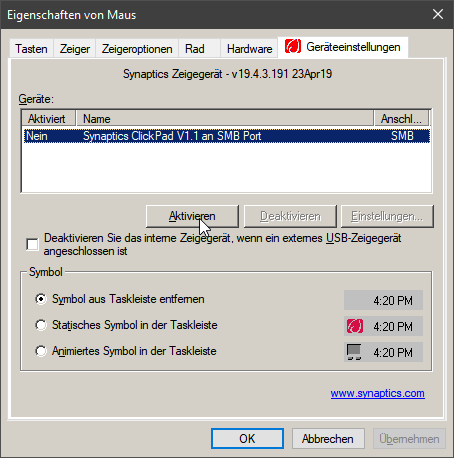 Touchpad nimmt keine Berührung war/funktioniert nicht