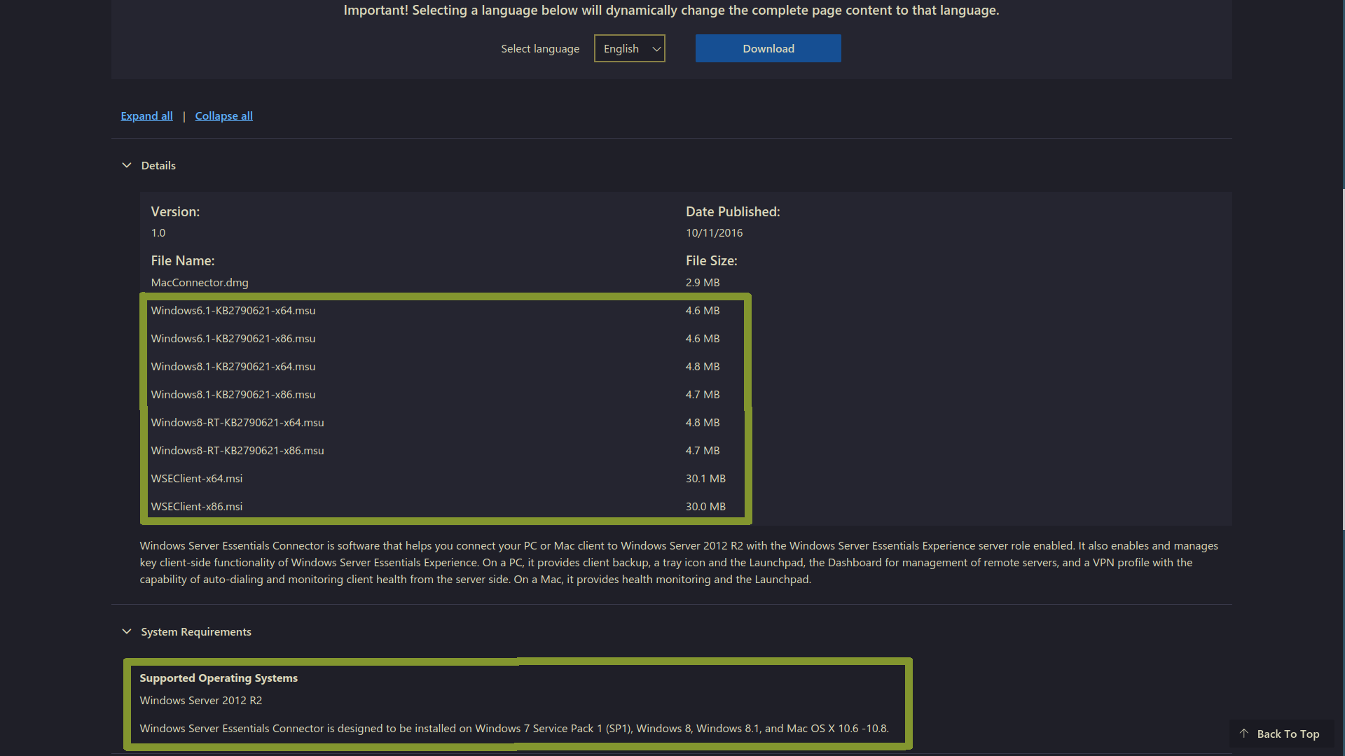 Windows Essentials Connector für 2012R2 2016