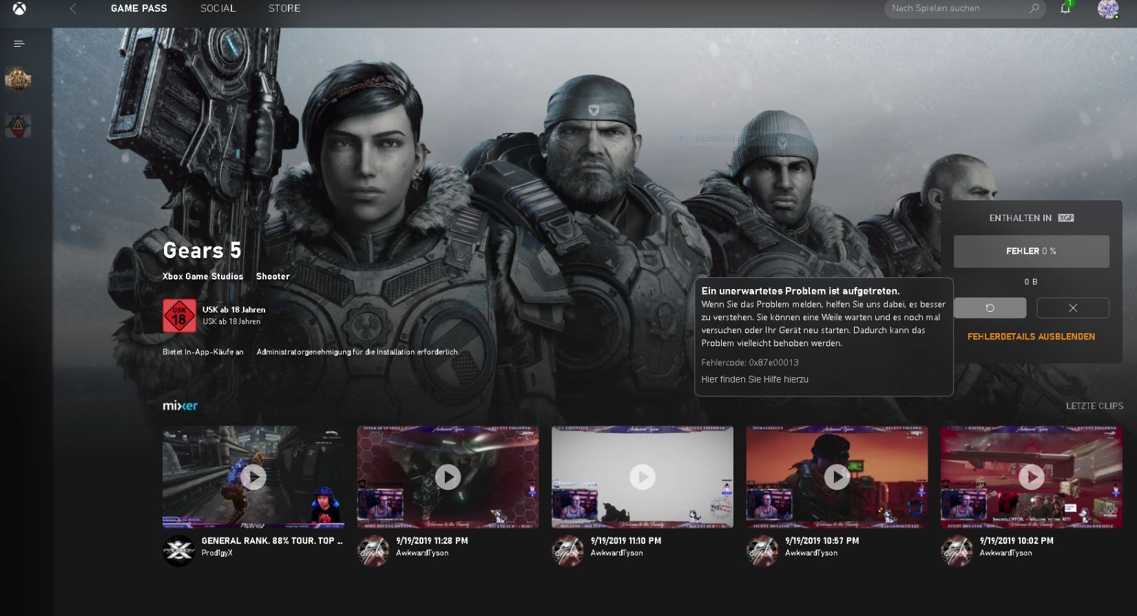 Xbox Beta update Fehler