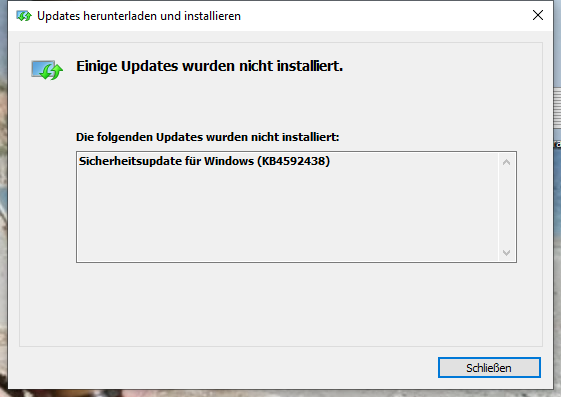 KB4592438 Fehler bei Installation