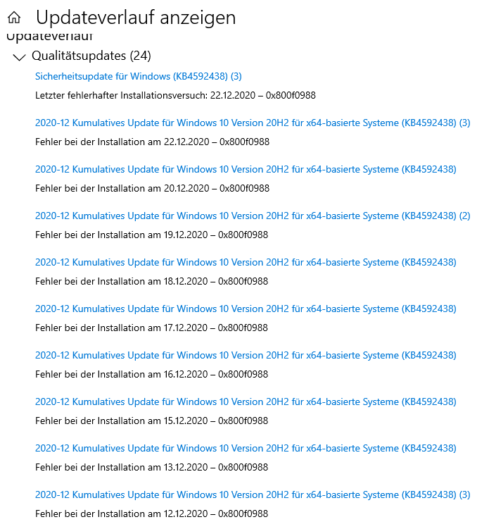 KB4592438 Fehler bei Installation