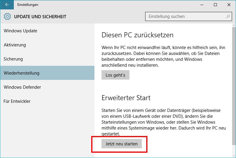 Notebook auf Werkseinstellungen zurückstellen