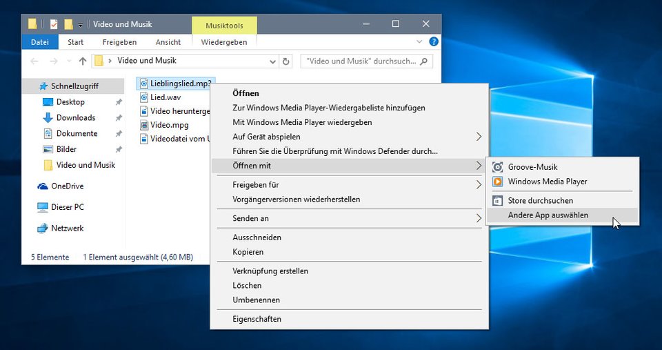 Einstellen, dass das alles an Videos vom Mediaplayer abgespielt wird