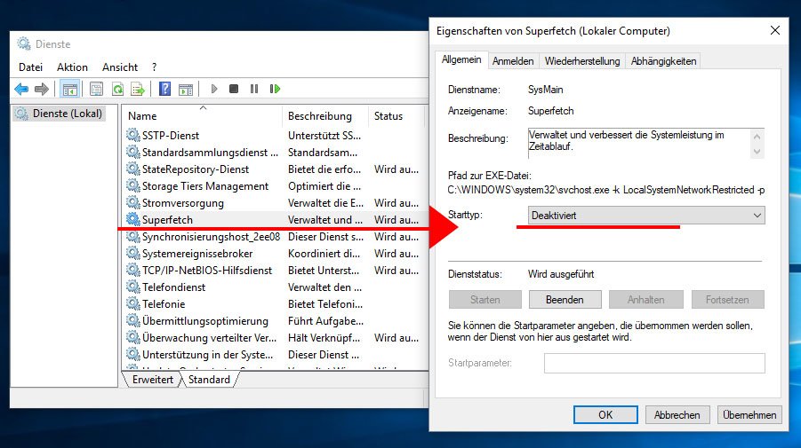 Windows 10 Diensthost: Server und Superfetch?