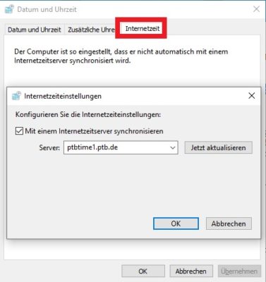 Uhr auf Desktop/Startleiste synchronisiert nicht mehr beim Starten seit dem letzten...