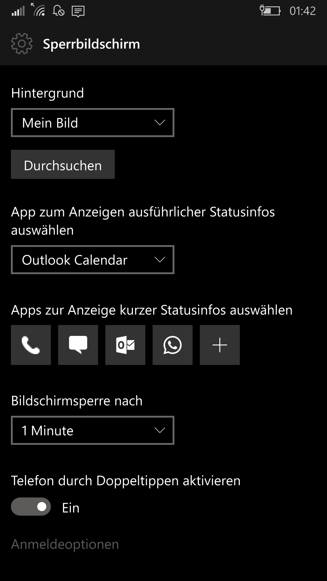 Lumia 650 mit doppelklick einschlten